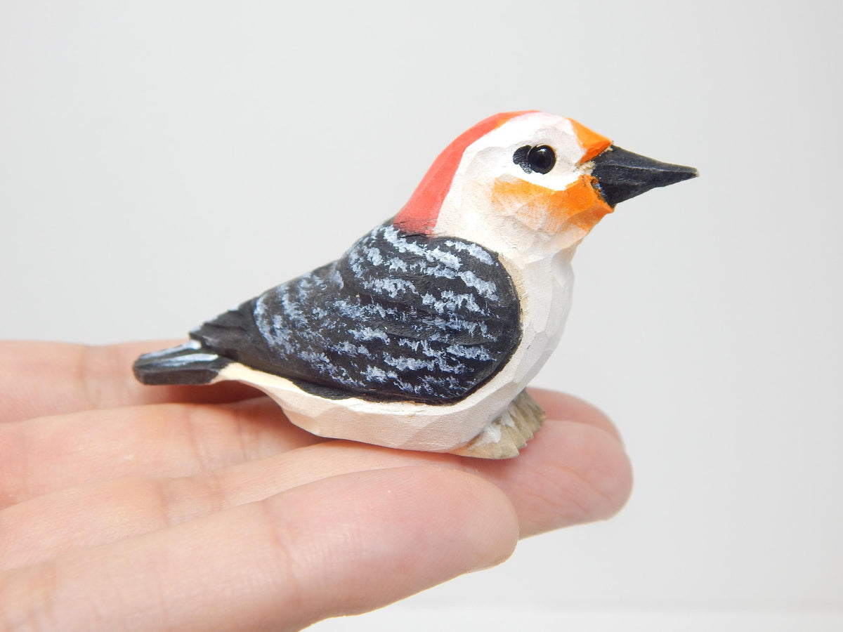 Hand-Carved Wooden Red-Bellied Woodpecker Ornament – Rustic Bird Decor