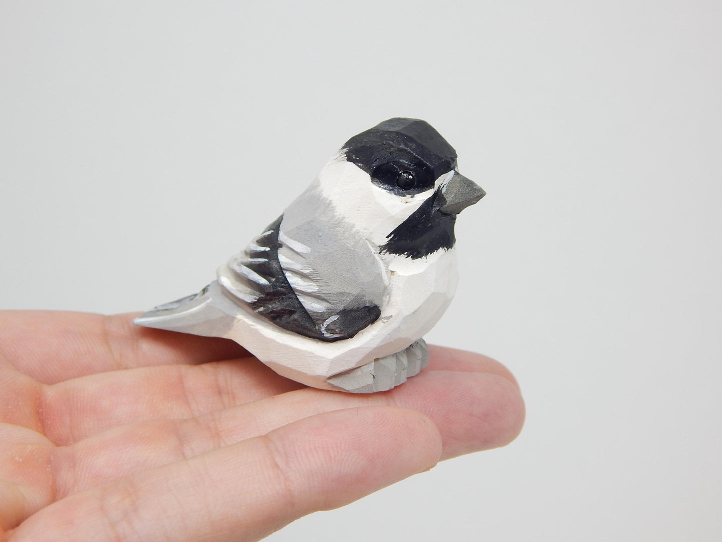 Hand-Carved Wooden Chickadee Ornament – Rustic Bird Hanging Decor