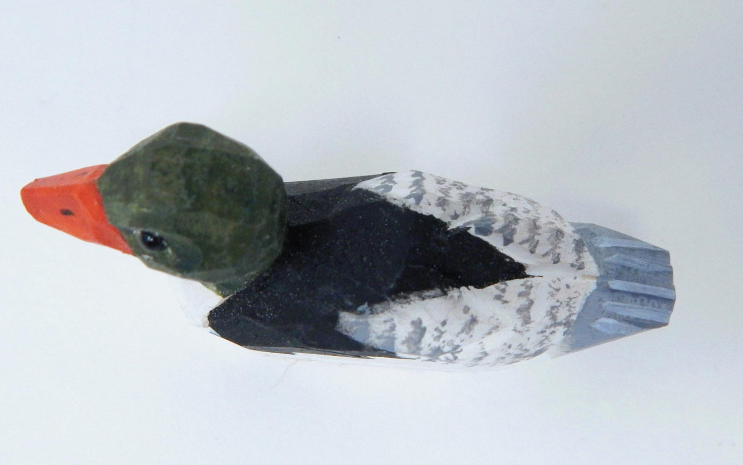 Hand-Carved Merganser Duck Wooden Figurine: Miniature Bird Décor