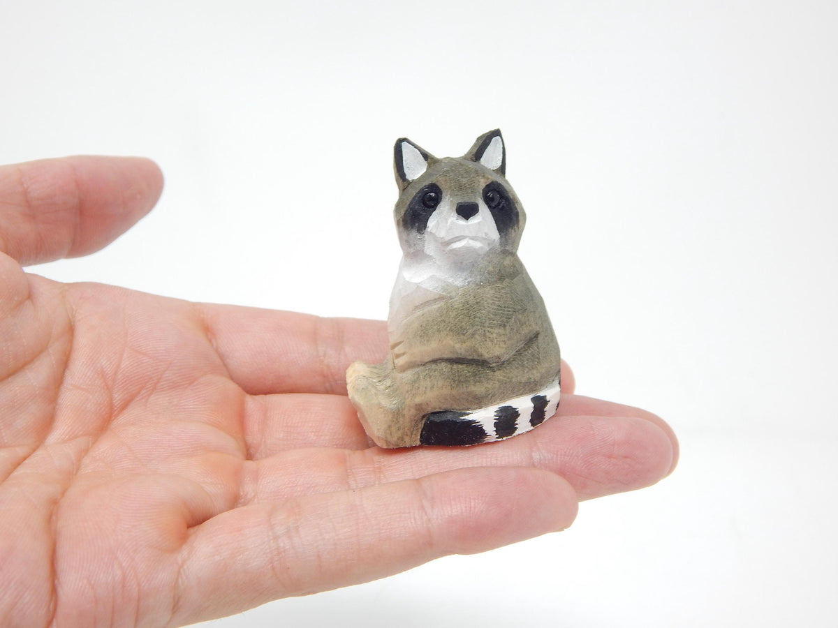 Raccoon Ornament Wood Hanging Figurine Holiday Decoration Handmade Carving Small Animal