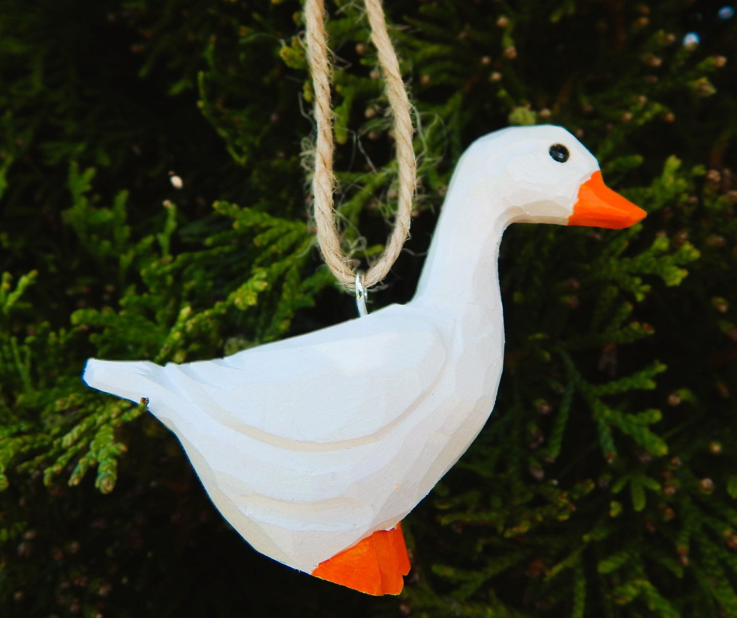 Hand-Carved Wooden Goose Ornament – Rustic Farm Bird Holiday Decor