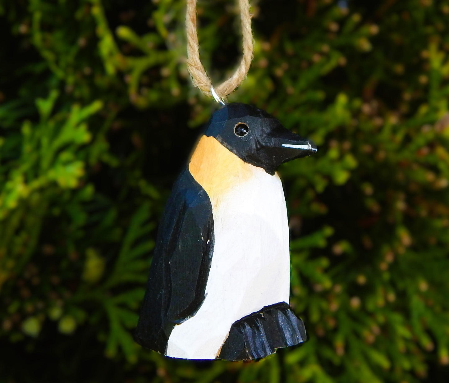 Penguin Ornament Handmade Wooden Hanging Arctic Sea Bird Decor Rustic Carving Figurine