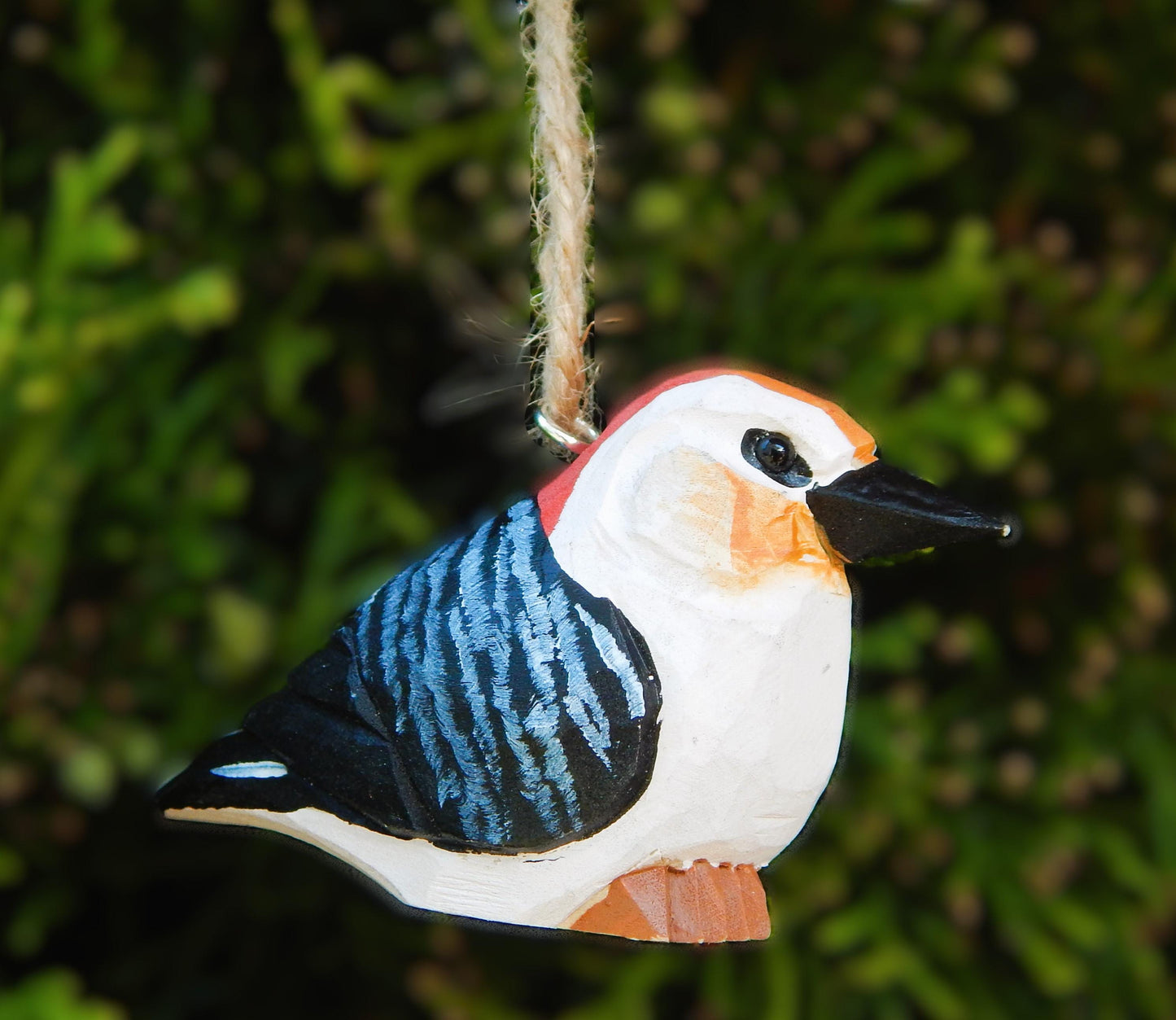 Hand-Carved Wooden Red-Bellied Woodpecker Ornament – Rustic Bird Decor