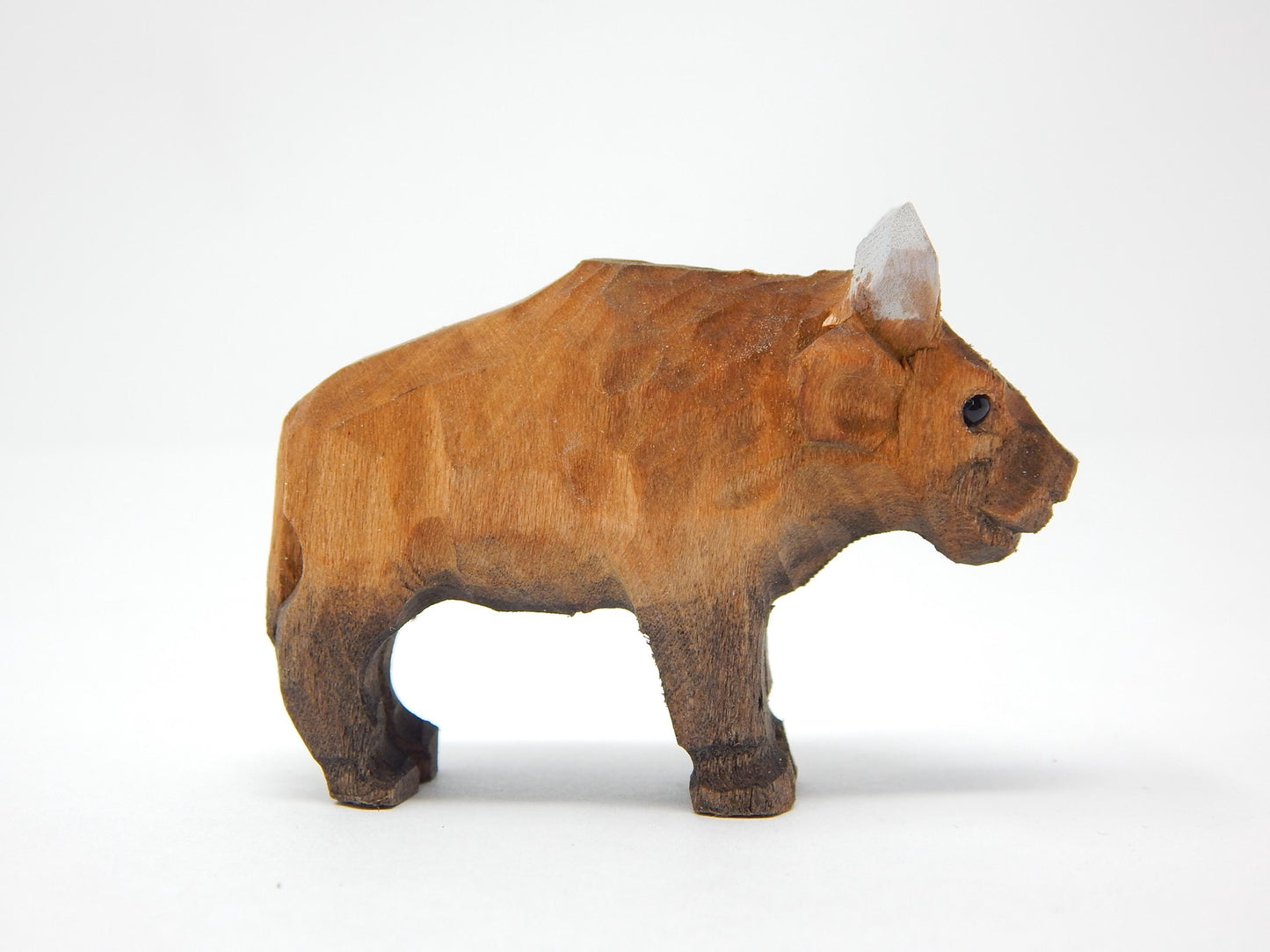 Hand-Carved Wooden Bison Ornament – Miniature Buffalo Holiday Decor