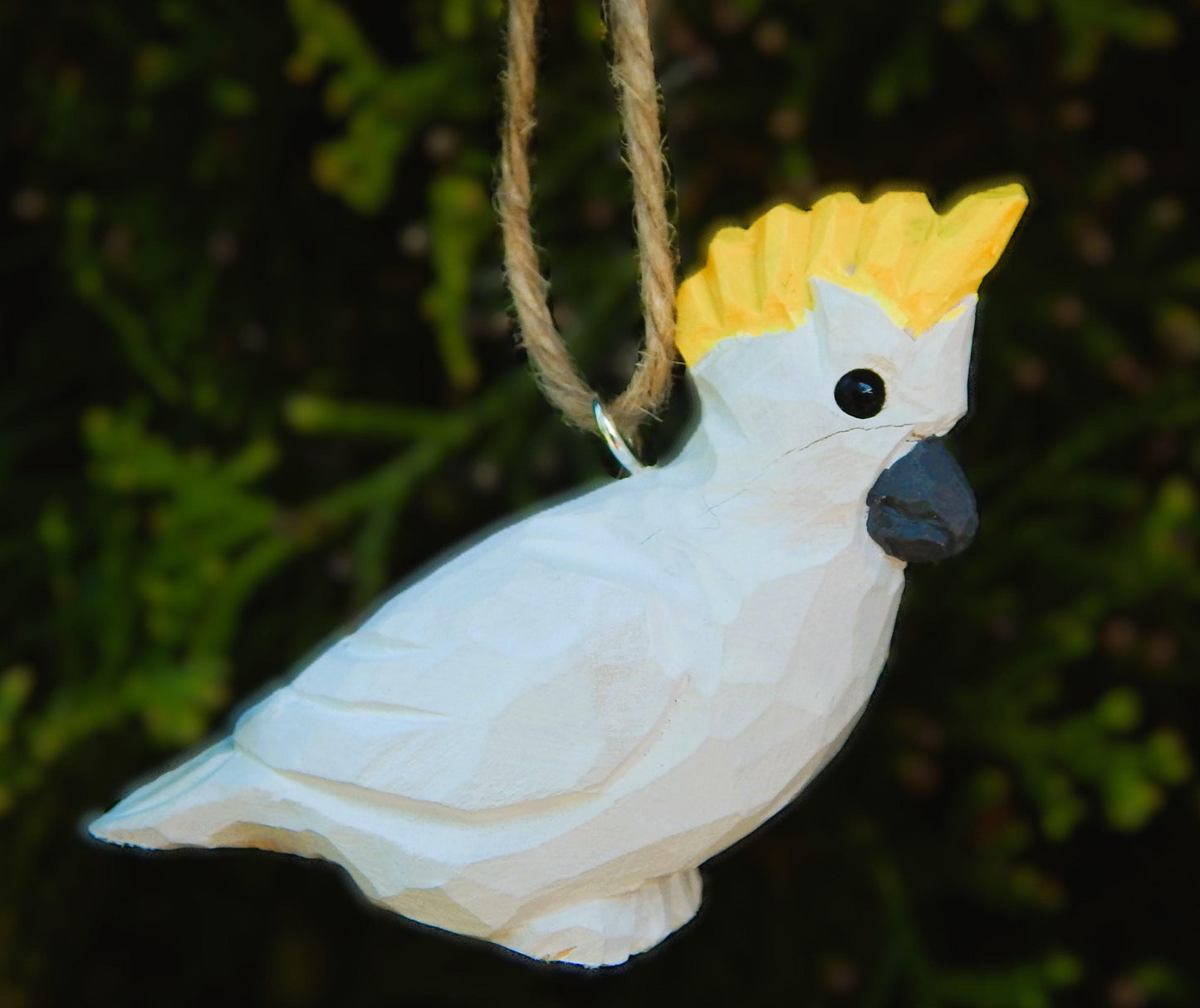 Cockatoo Ornament Handmade Wooden Hanging Cockatoo Bird Rustic Carving Figurine