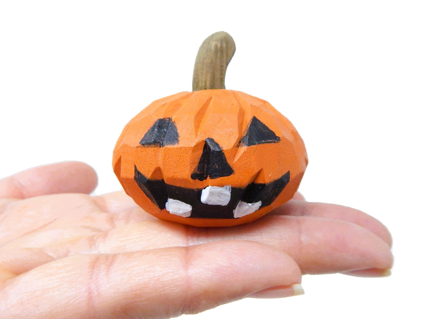 Hand-Carved Wooden Jack-O’-Lantern – Wooden Mini Pumpkin Halloween Fall Decor