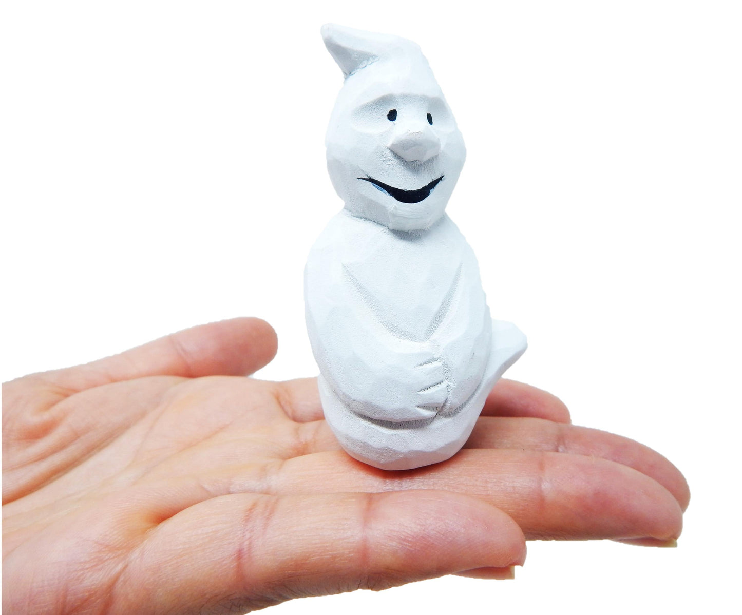 Handmade Wooden White Ghost Figurine: Miniature Spooky Halloween Sculpture