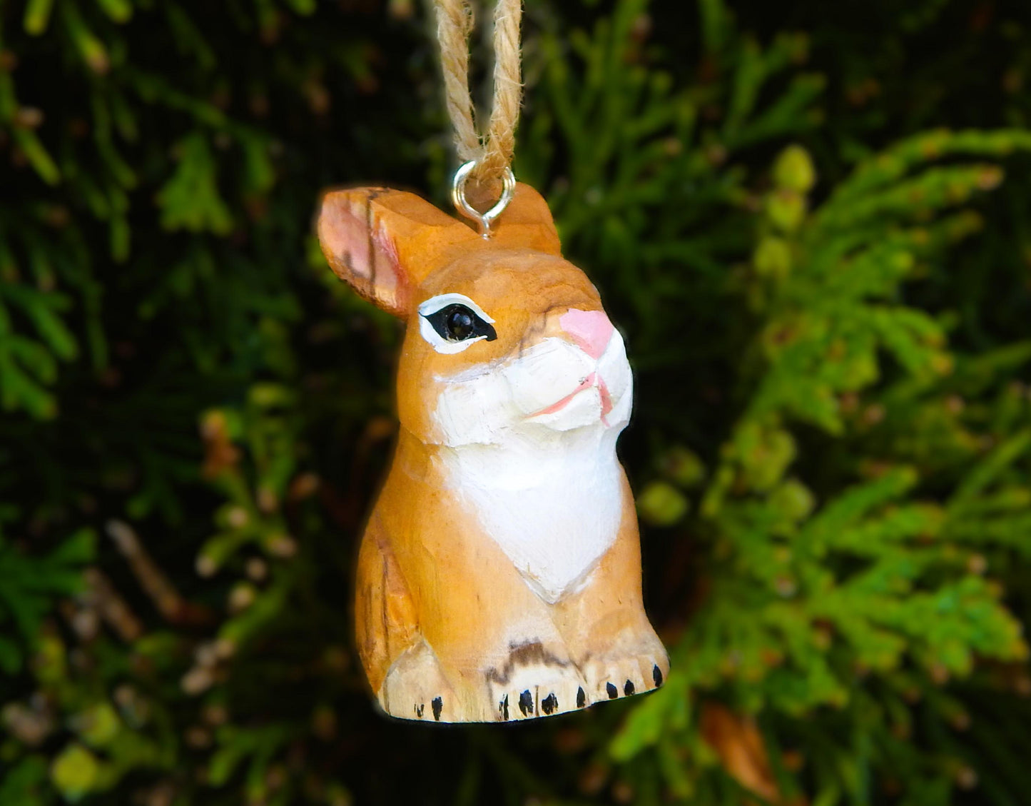 Handmade Wood Rabbit Ornament Hanging Bunny Figurine