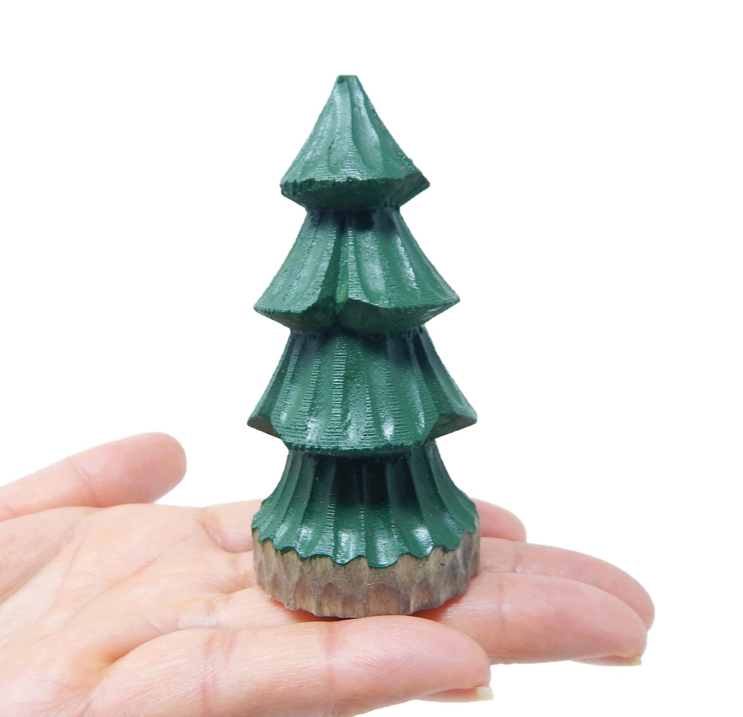 Handmade Wooden Christmas Tree 3" Figurine, Standing Tabletop Artificial Indoor Statue Decor