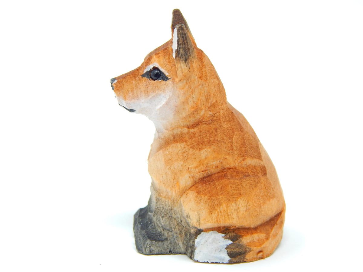 Fox Ornament Wood Hanging Figurine Holiday Cabin Decor Handmade Carving Small Animal