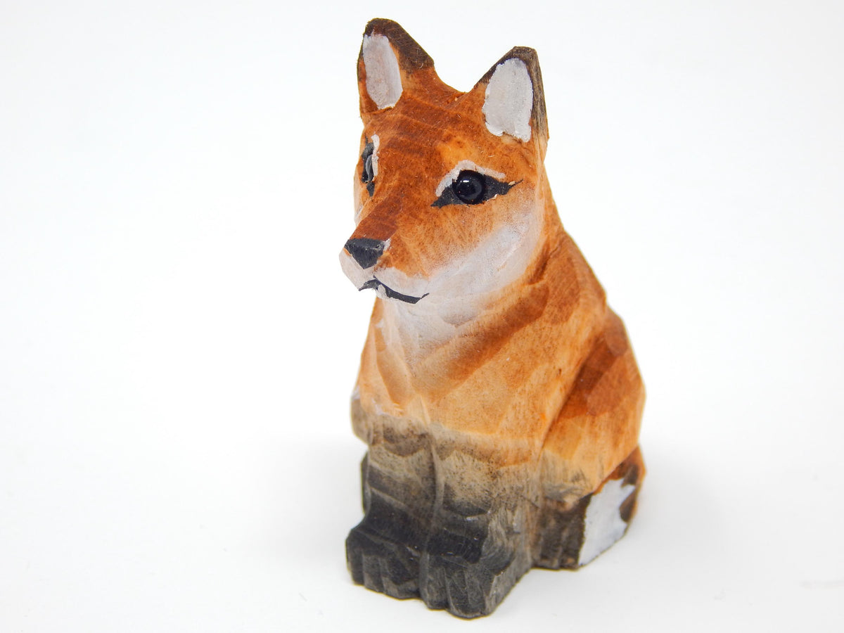 Fox Ornament Wood Hanging Figurine Holiday Cabin Decor Handmade Carving Small Animal