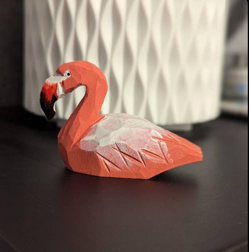 Pink Flamingo Ornament Hanging Figurine Statue Décor Small Garden Lawn Yard Ornament Wood Carving