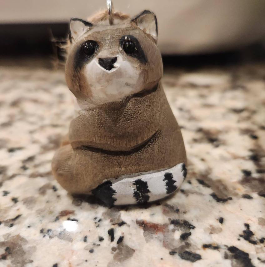Raccoon Ornament Wood Hanging Figurine Holiday Decoration Handmade Carving Small Animal