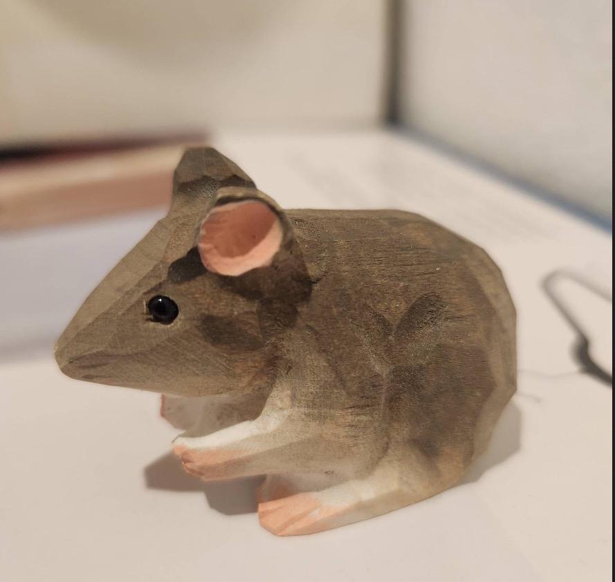 Mouse Wooden Ornament Hanging Figurine | Hand Carved Animal Collectible Décor