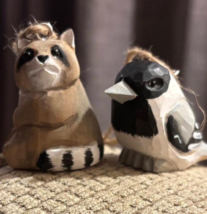 Raccoon Ornament Wood Hanging Figurine Holiday Decoration Handmade Carving Small Animal