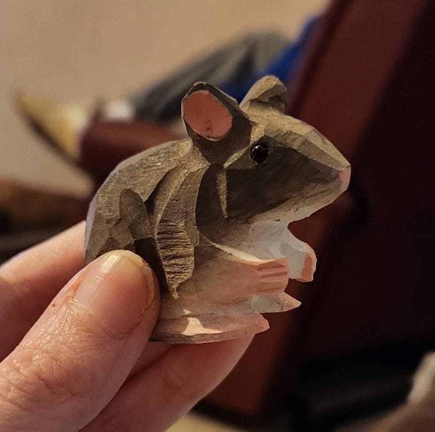 Mouse Wooden Ornament Hanging Figurine | Hand Carved Animal Collectible Décor