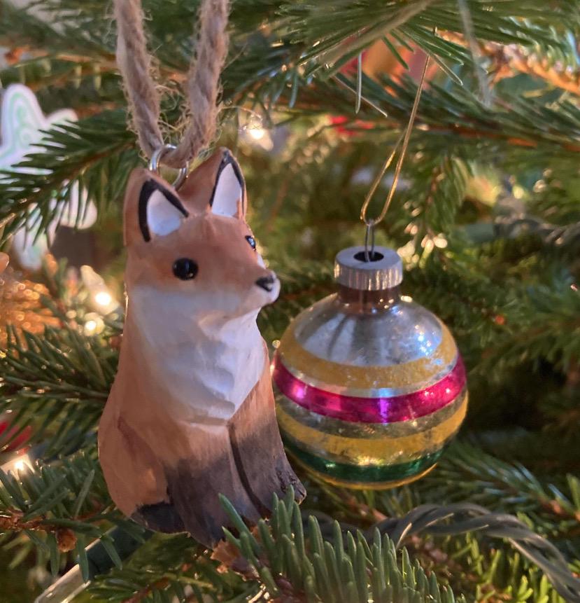 Fox Ornament Wood Hanging Figurine Holiday Cabin Decor Handmade Carving Small Animal