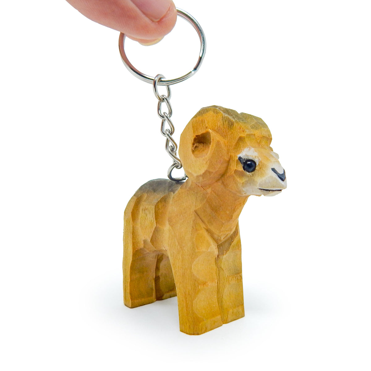 Hand-Carved Wooden Big Horn Ram Keychain – Ring Hook Clip Charm