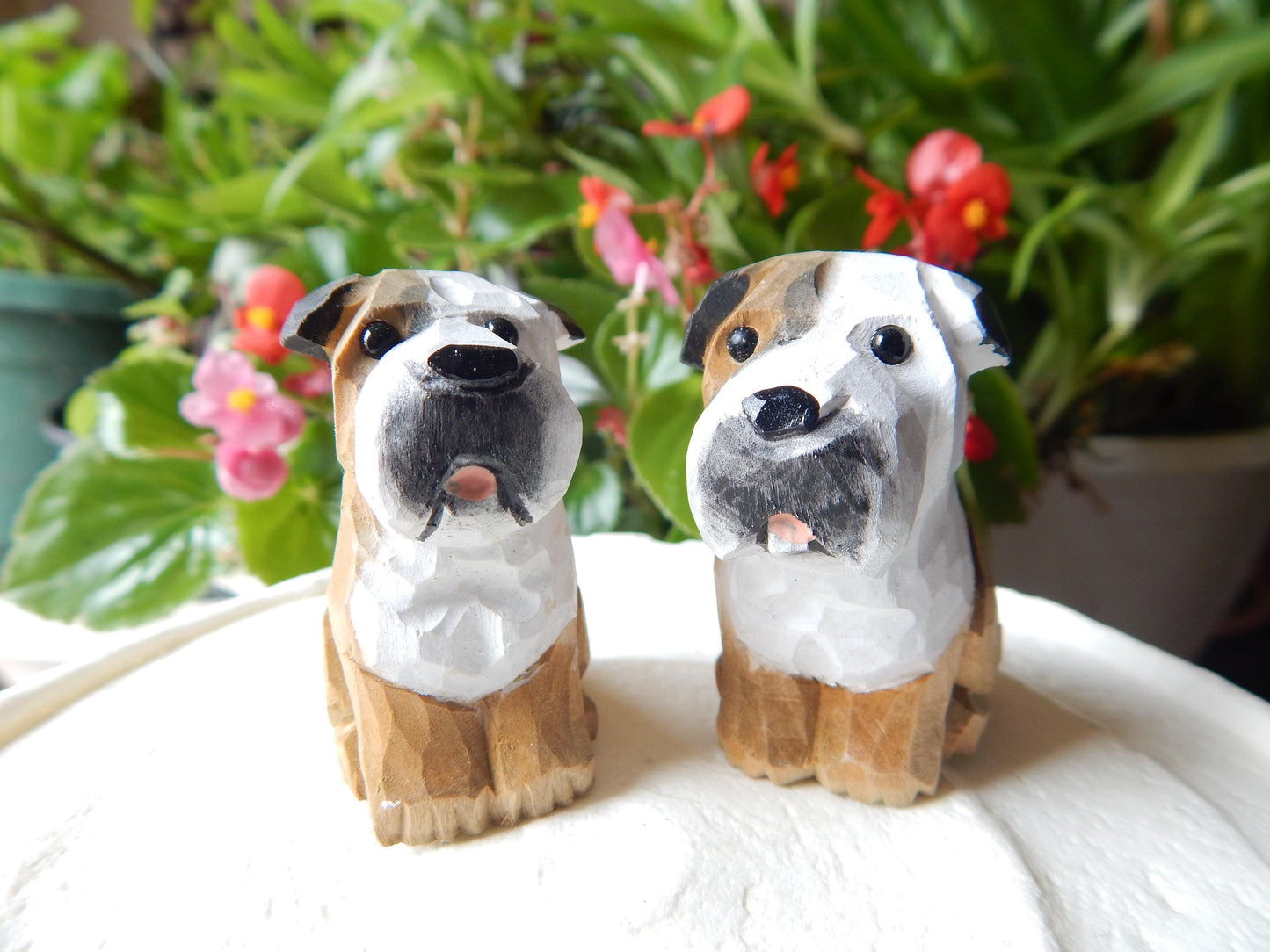 Bulldog Cake Topper Bride & Groom Love Wedding Engagement Anniversary Carved Wood Statue
