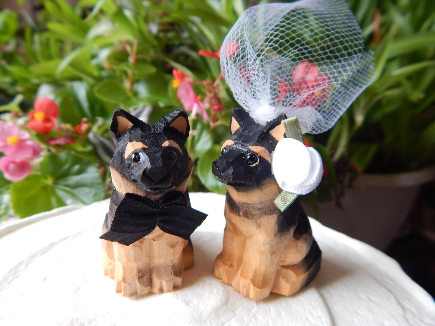 German Shepard dog Cake Topper Bride & Groom Love Wedding Engagement Anniversary Carved Wood Statue