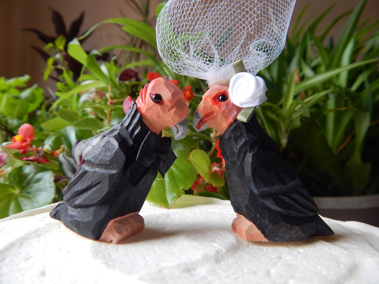 Condor Figurine Cake Topper Bride & Groom Wedding Engagement Anniversary Carved Wood Statue