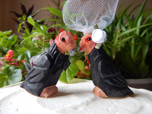 Condor Figurine Cake Topper Bride & Groom Wedding Engagement Anniversary Carved Wood Statue