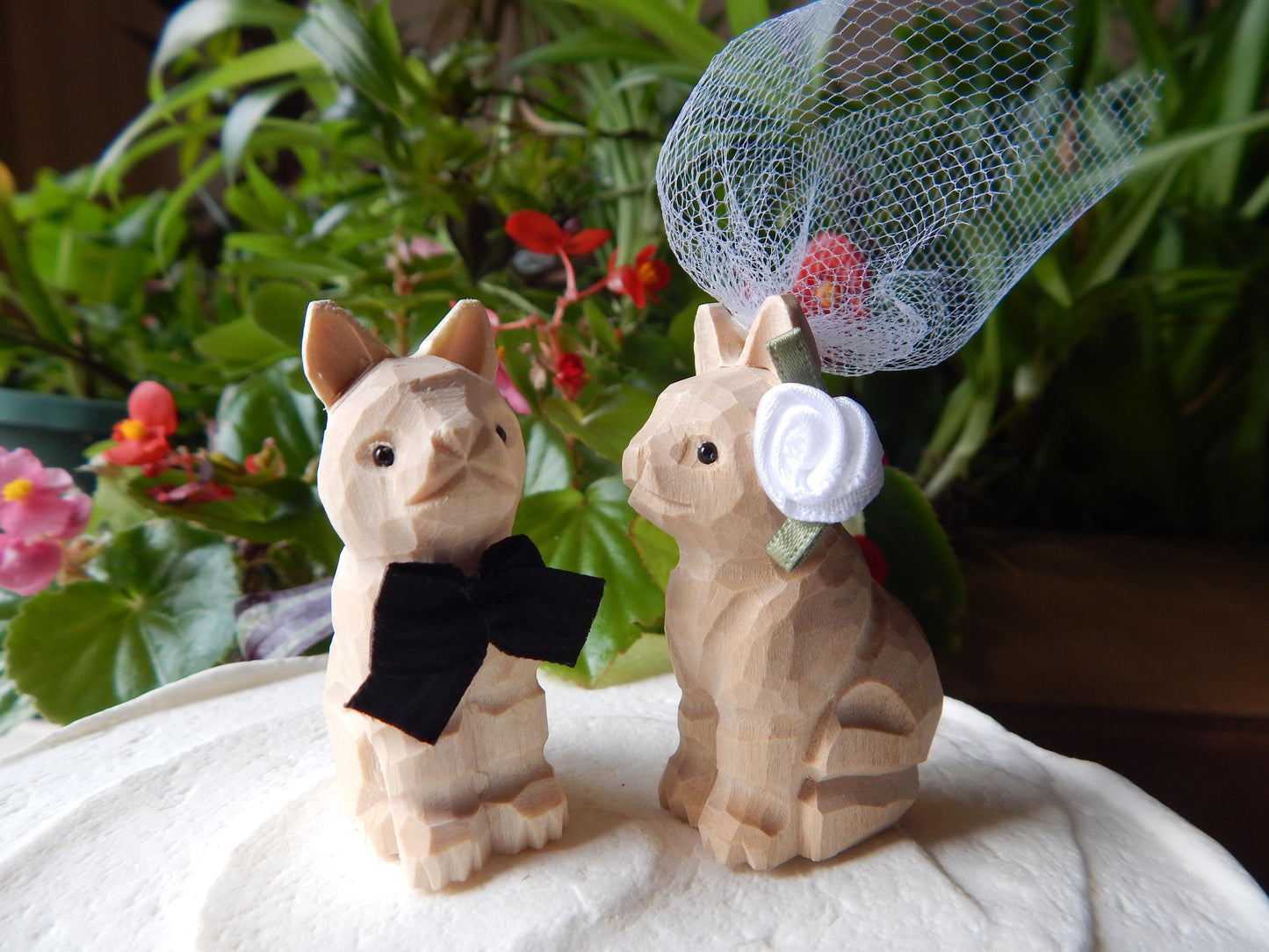 Cat Kitten Unpainted  Wedding Cake Topper Love Bride Groom Engagement Anniversary Carved Wood Statue
