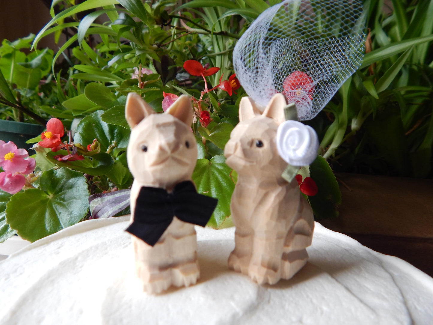 Cat Kitten Unpainted  Wedding Cake Topper Love Bride Groom Engagement Anniversary Carved Wood Statue