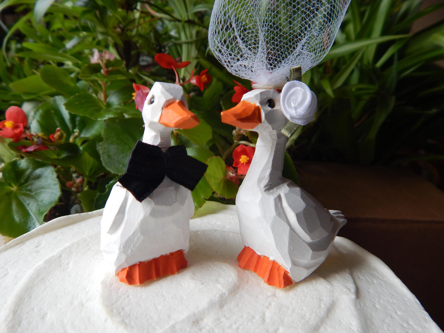 Goose Wooden Figurine Set | Hand Carved Bride Groom Cake Topper