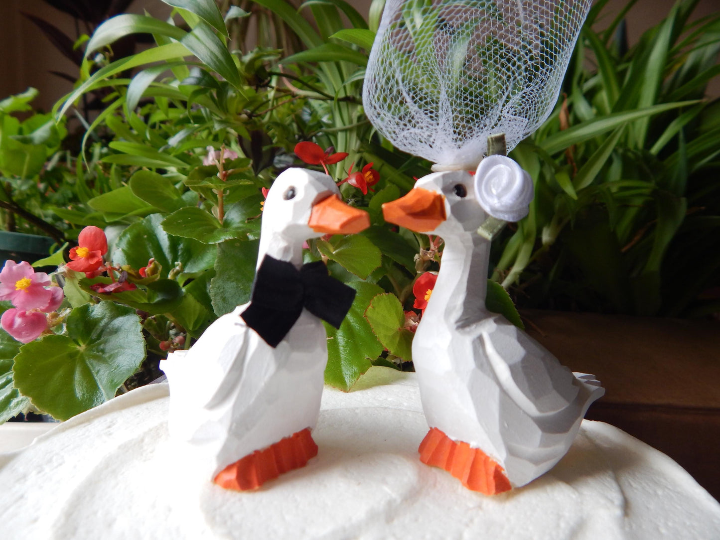 Goose Wooden Figurine Set | Hand Carved Bride Groom Cake Topper