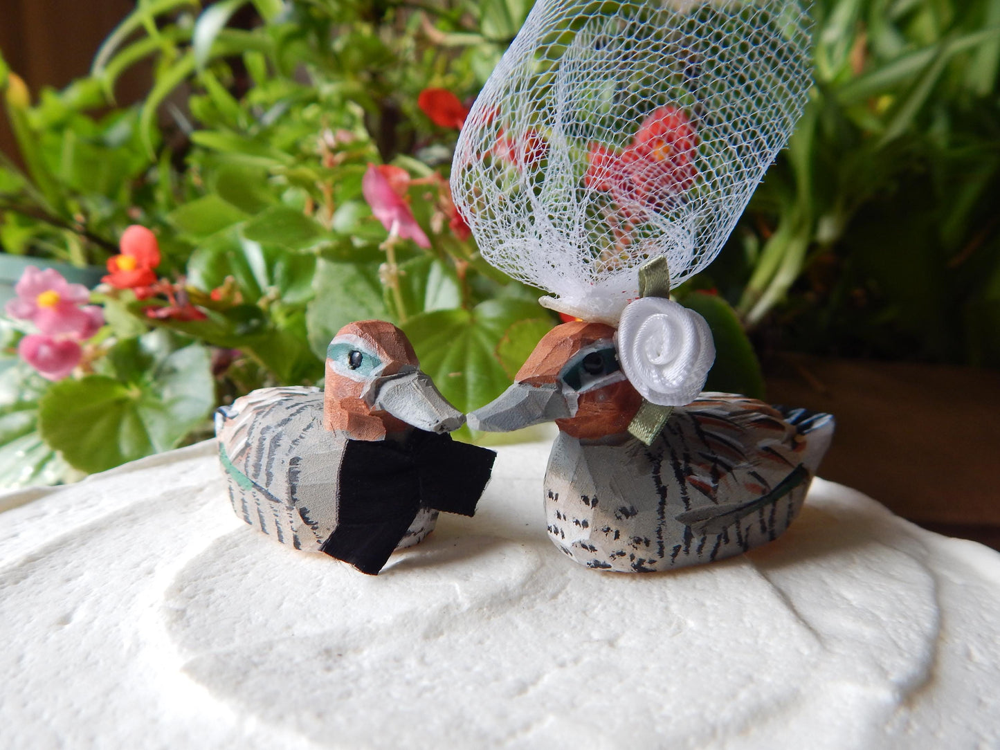 Eurasian Teal Duck Cake Topper Bride & Groom Love Wedding Engagement Anniversary Carved Wood Statue