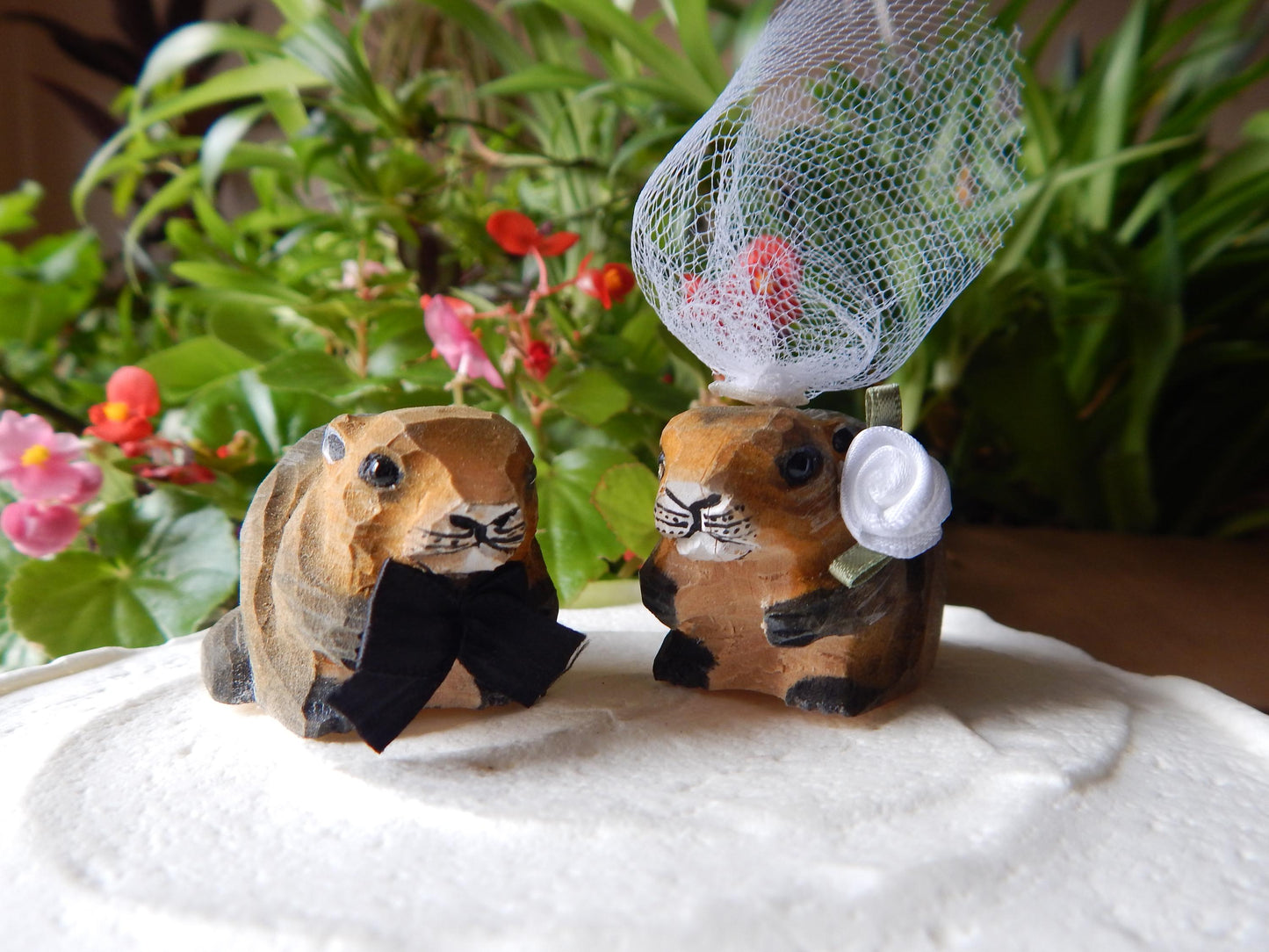 Beaver figurine Cake Topper Bride & Groom Love Wedding Engagement Anniversary Carved Wood Statue
