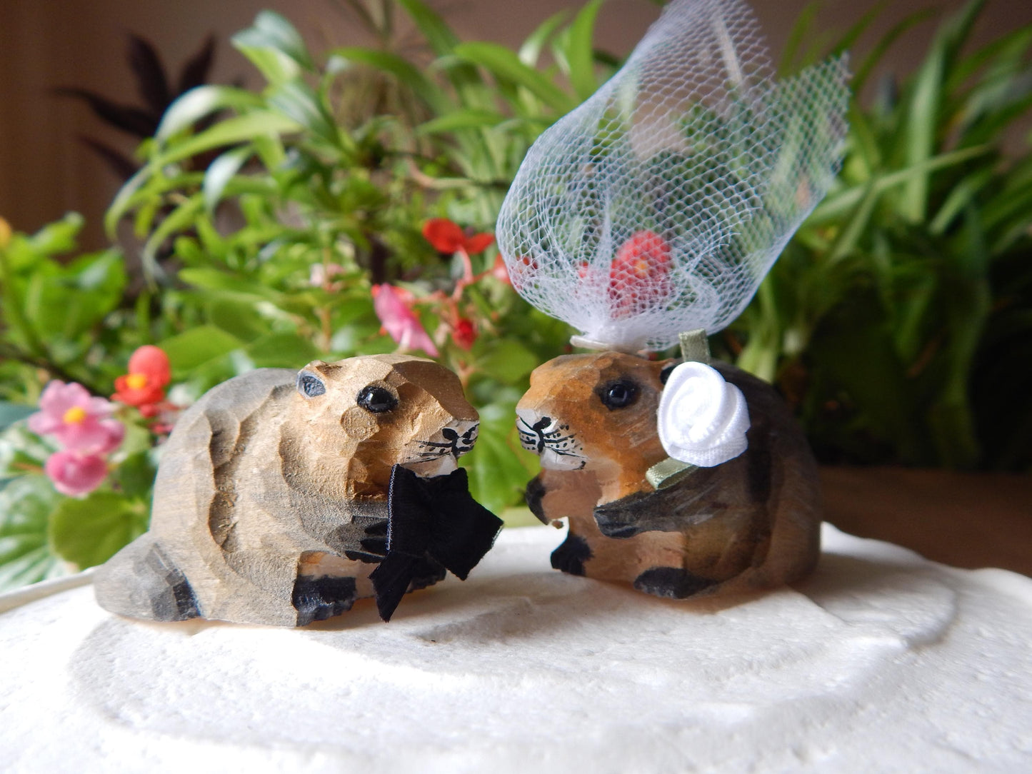 Beaver figurine Cake Topper Bride & Groom Love Wedding Engagement Anniversary Carved Wood Statue