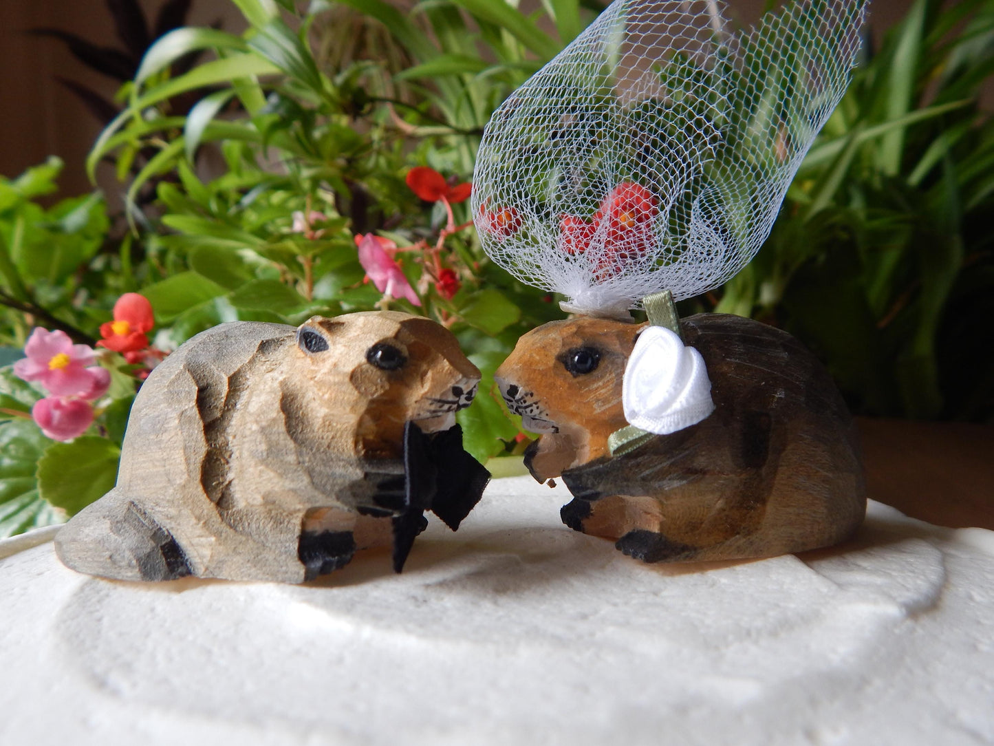 Beaver figurine Cake Topper Bride & Groom Love Wedding Engagement Anniversary Carved Wood Statue