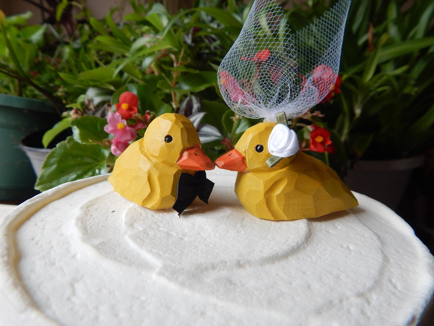 Baby Duck Cake Topper Bride & Groom Love Wedding Engagement Anniversary Carved Wood Statue