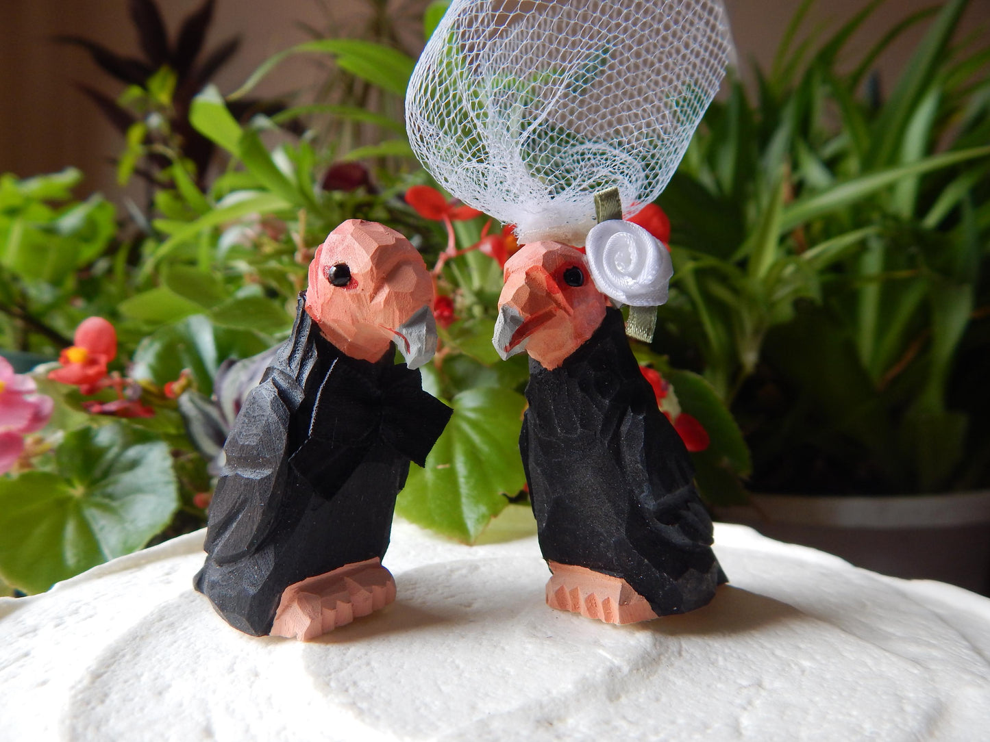 Condor Figurine Cake Topper Bride & Groom Wedding Engagement Anniversary Carved Wood Statue