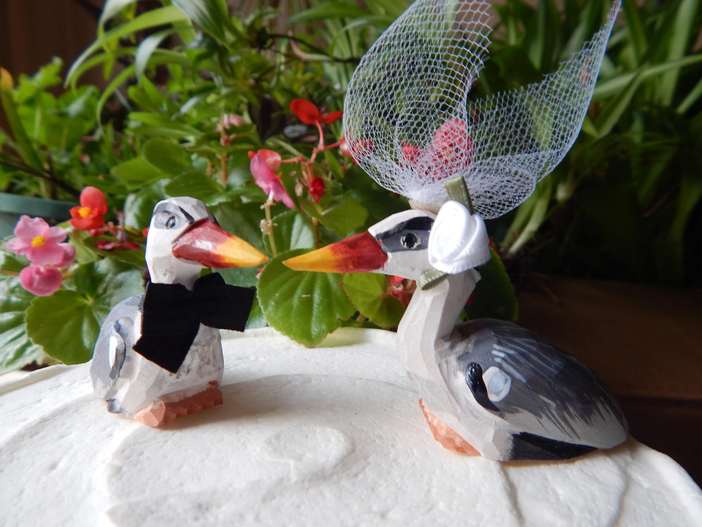 Crane Heron Cake Topper Bride & Groom Bird Wedding Engagement Anniversary Carved Wood Statue