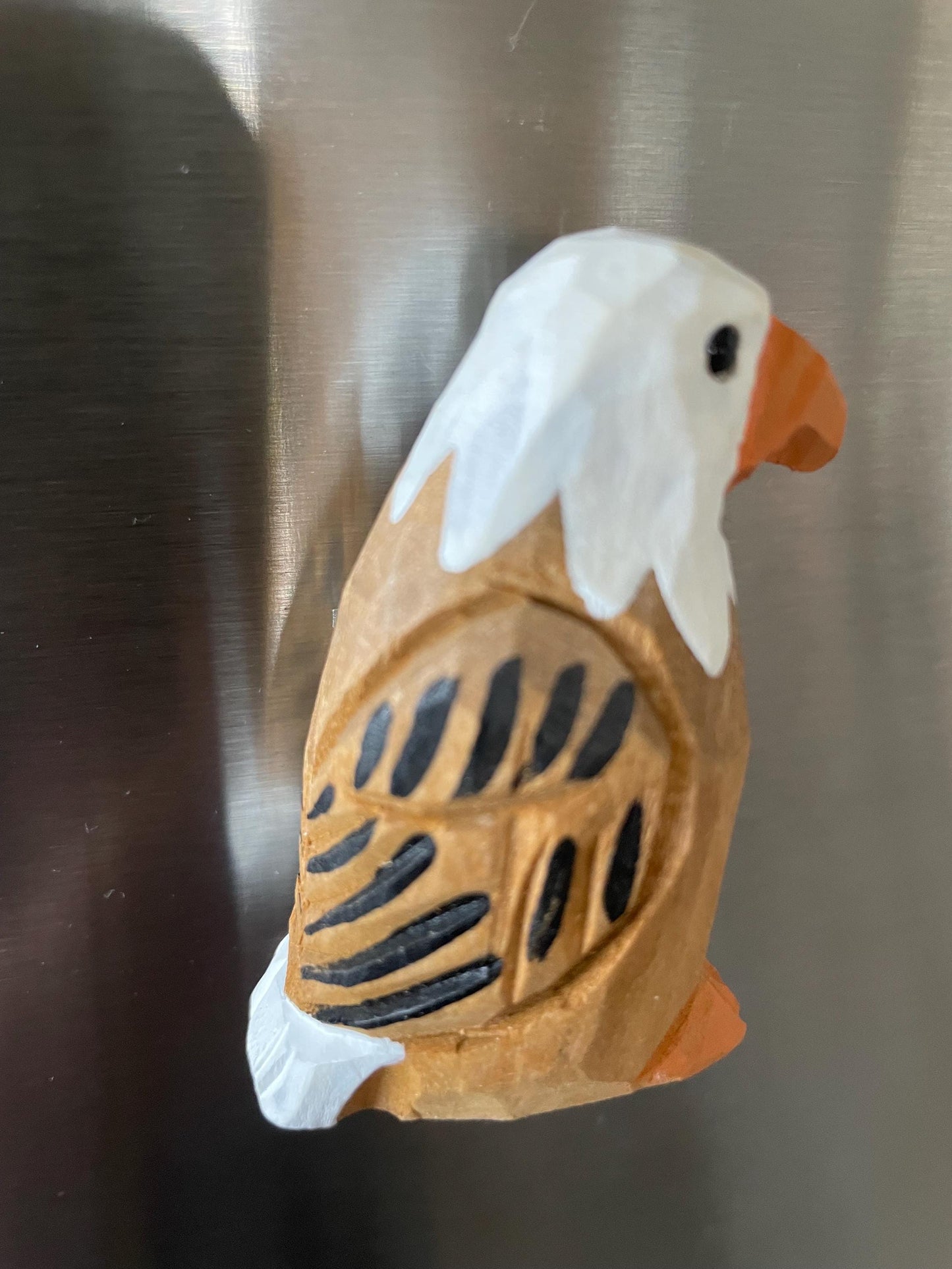 Hand Carved Wood Bald Eagle Figurine Fridge Magnet