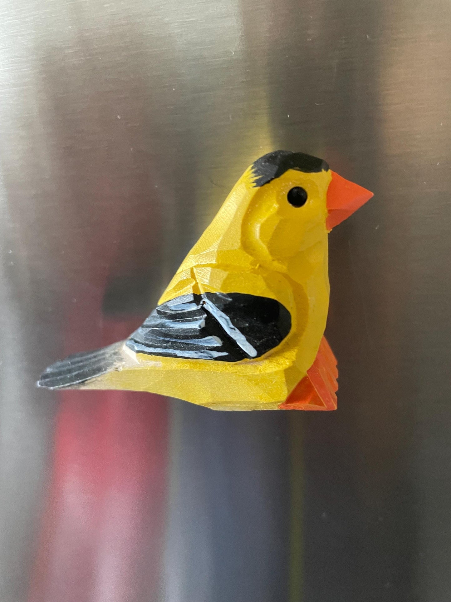 Hand Carved Wood American Goldfinch Figurine Fridge Magnet