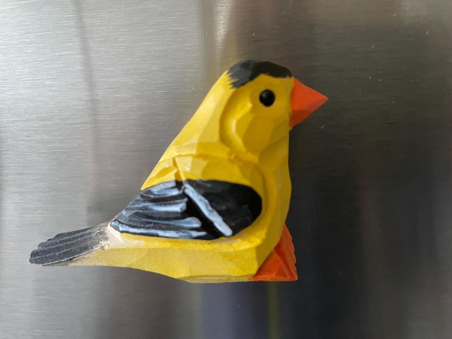 Hand Carved Wood American Goldfinch Figurine Fridge Magnet