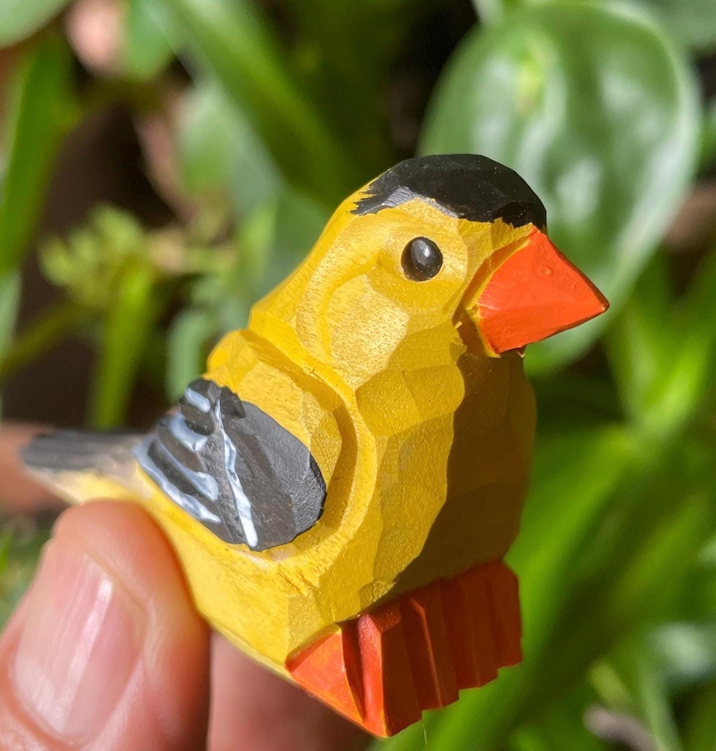 Hand Carved Wood American Goldfinch Figurine Fridge Magnet