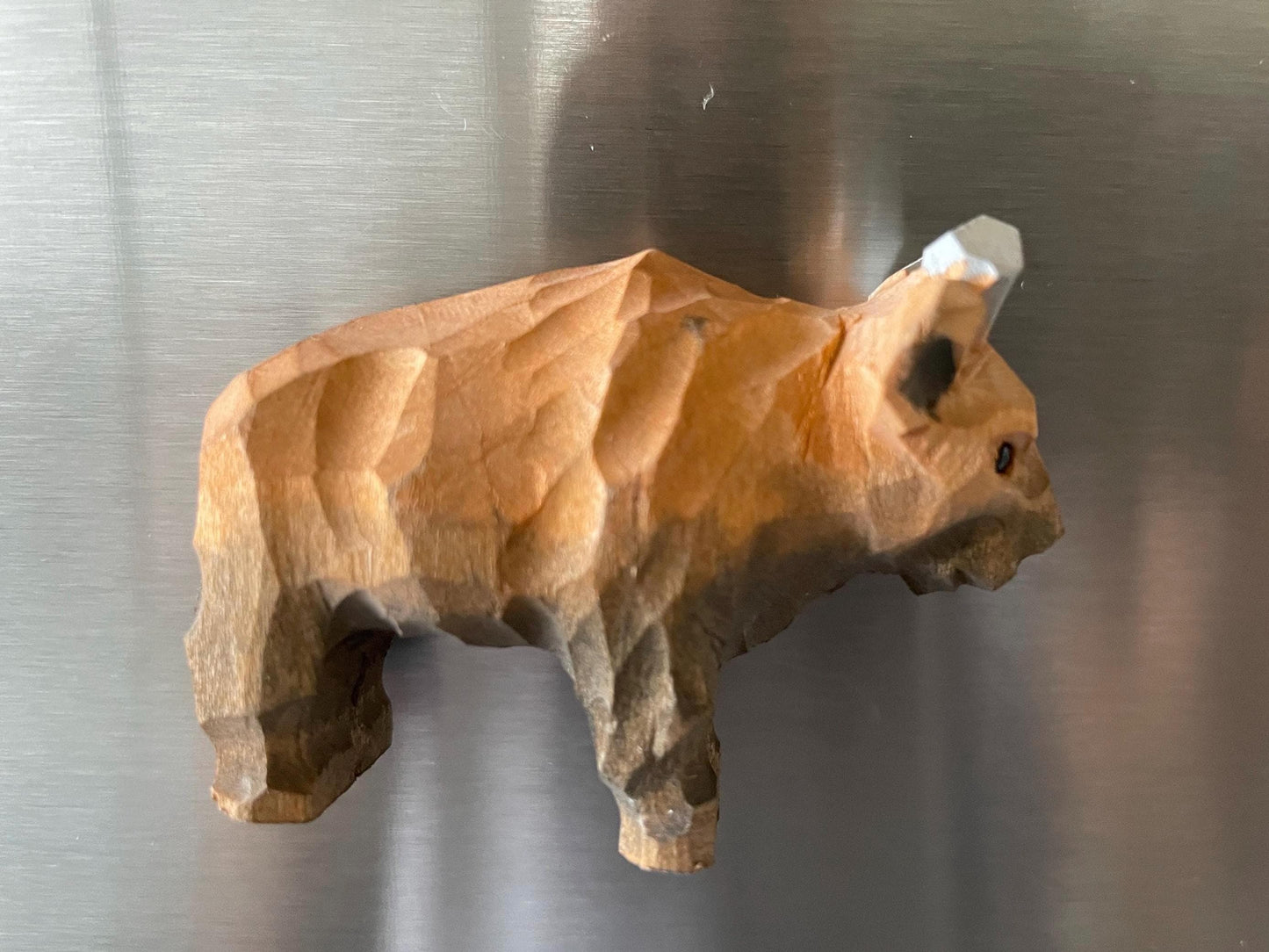Hand-Carved Wooden Bison Buffalo Fridge Magnet – Rustic Animal Decor