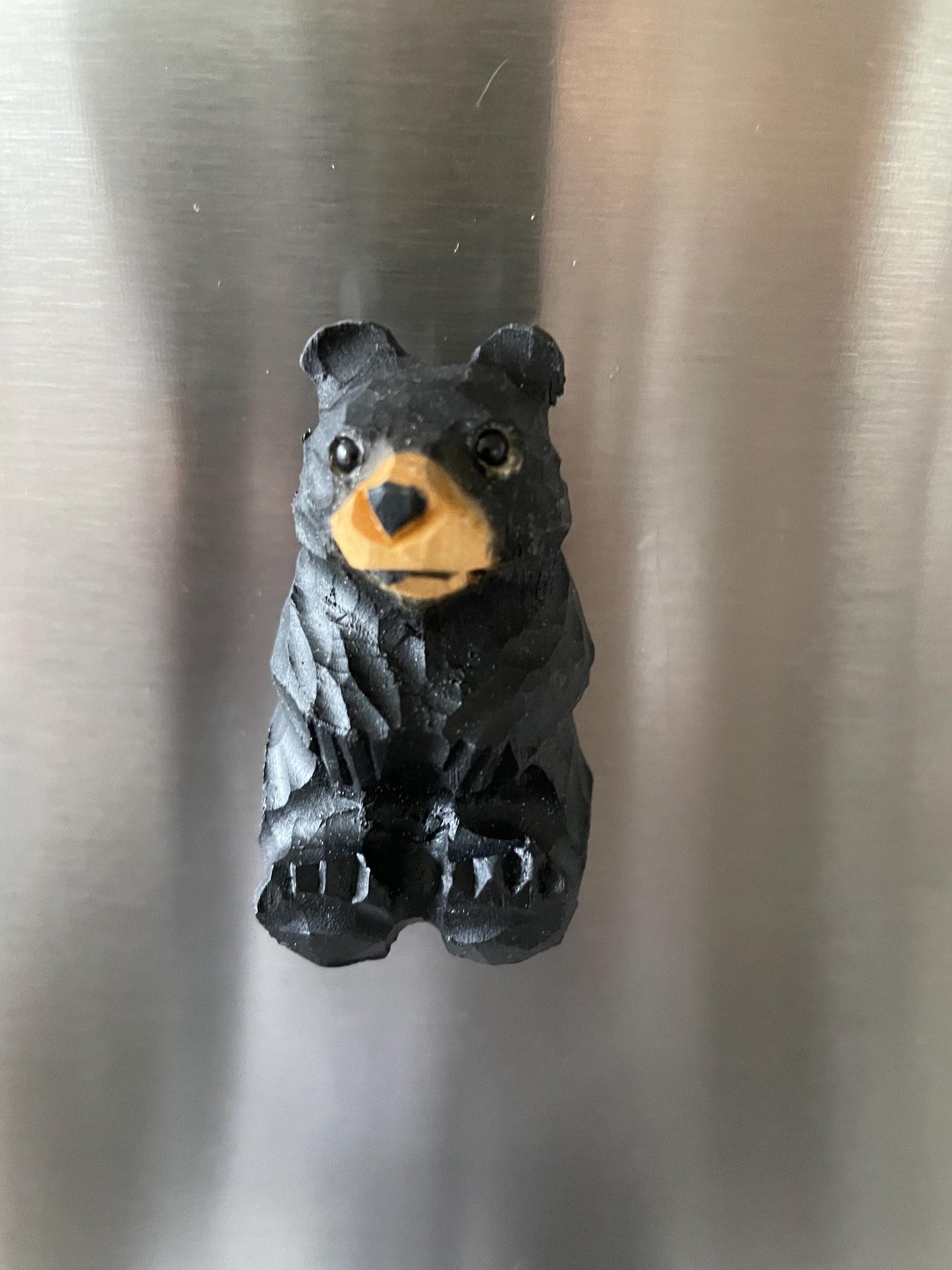 Handmade Carved Maple Wood Black Bear Fridge Magnet