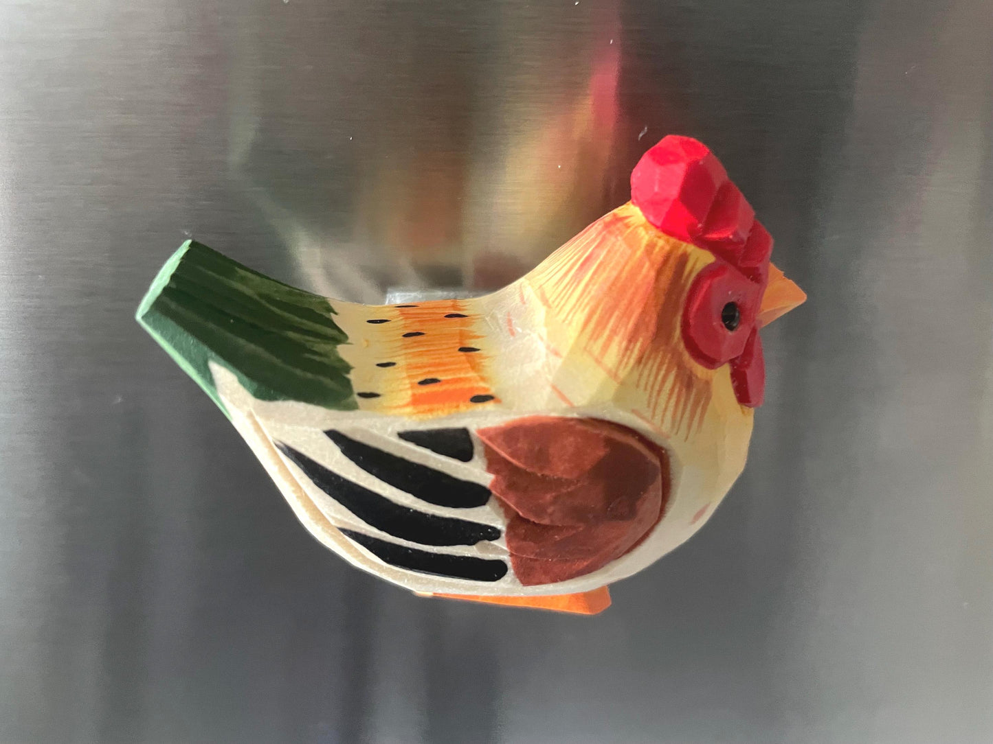 Handmade Wood Chicken Hen Fridge Magnet: Carved Miniature Animal Figurine