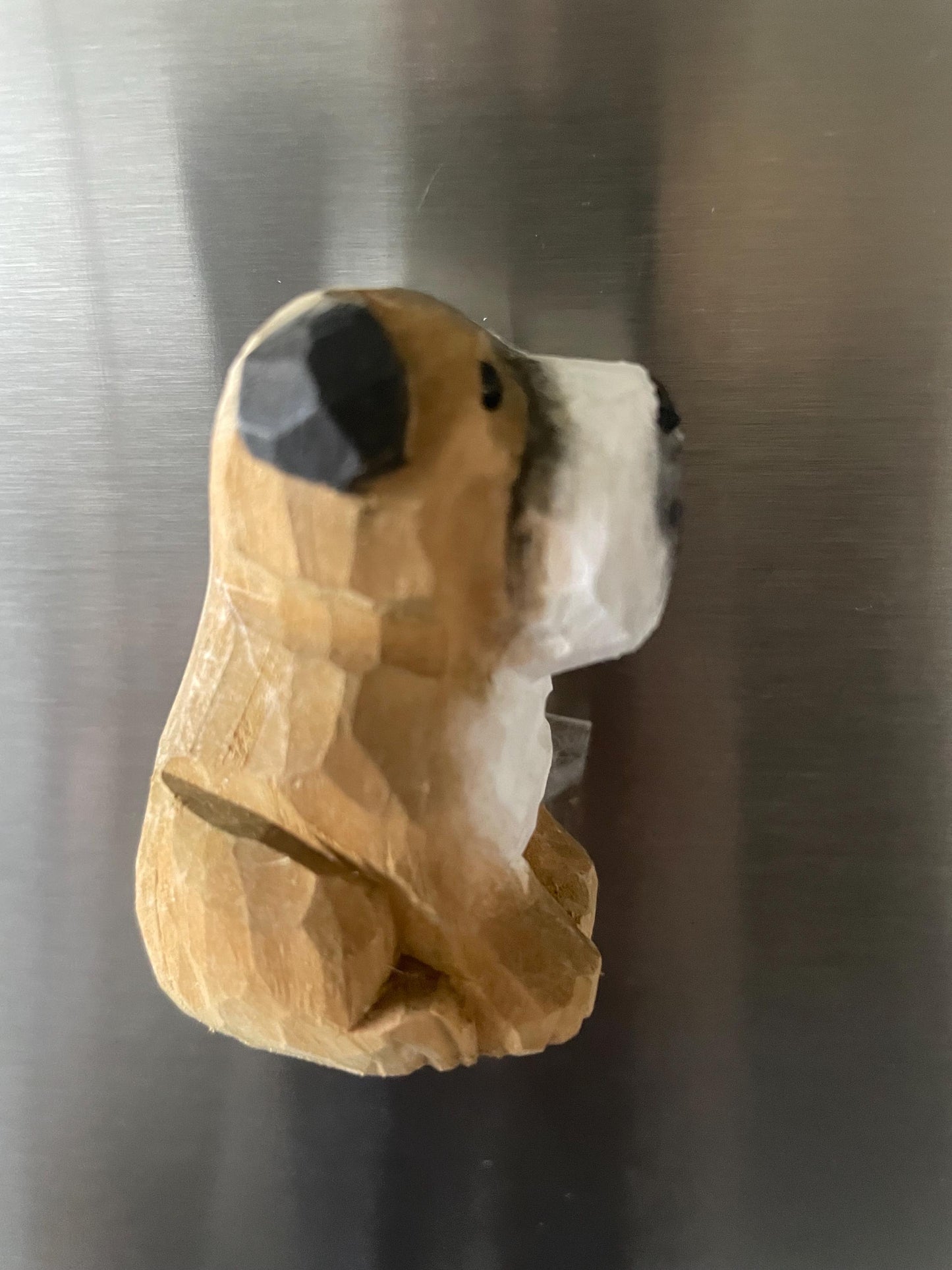 Hand Carved Wooden Bulldog Puppy Fridge Magnet: Rustic Decor