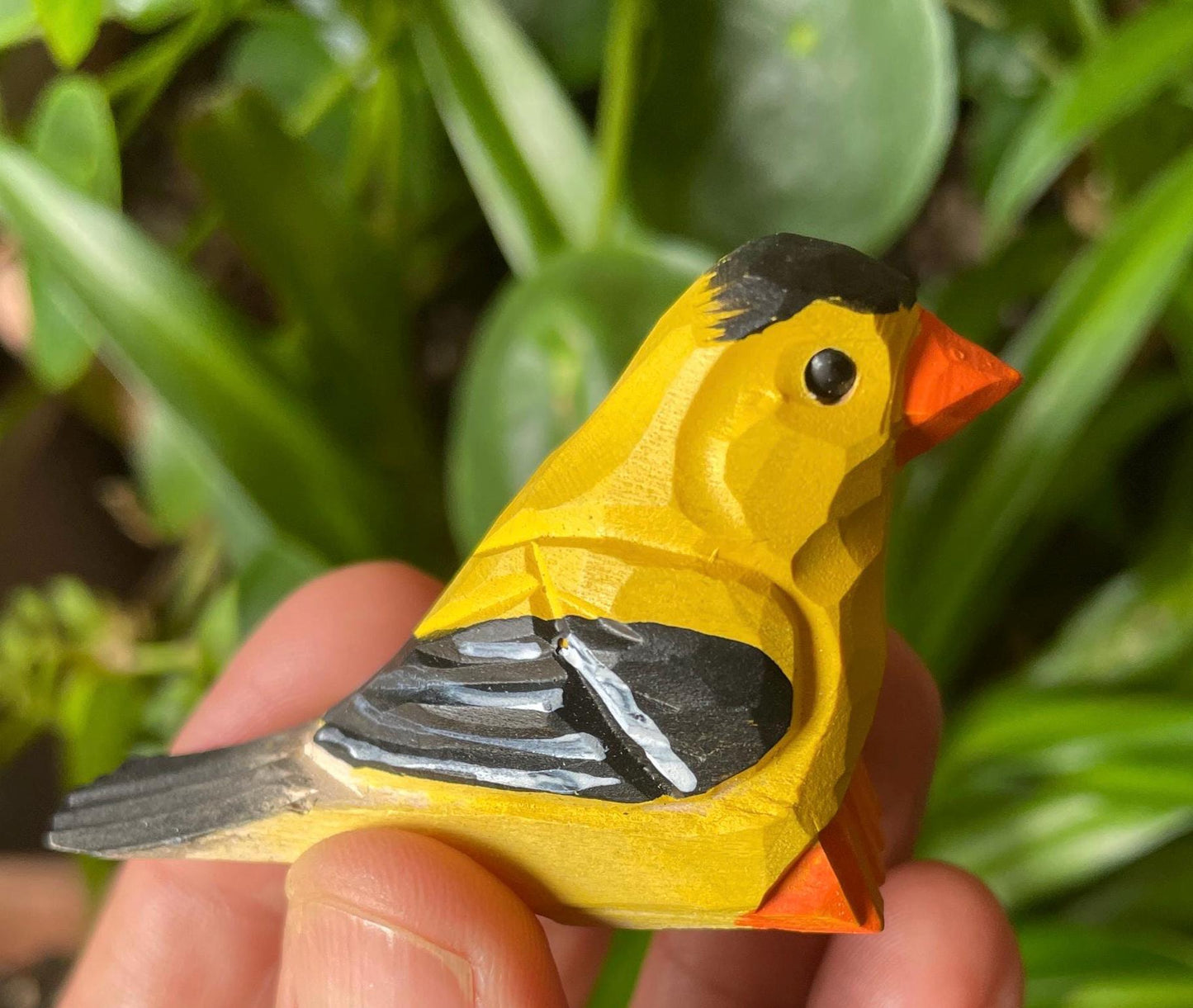 Hand Carved Wood American Goldfinch Figurine Fridge Magnet