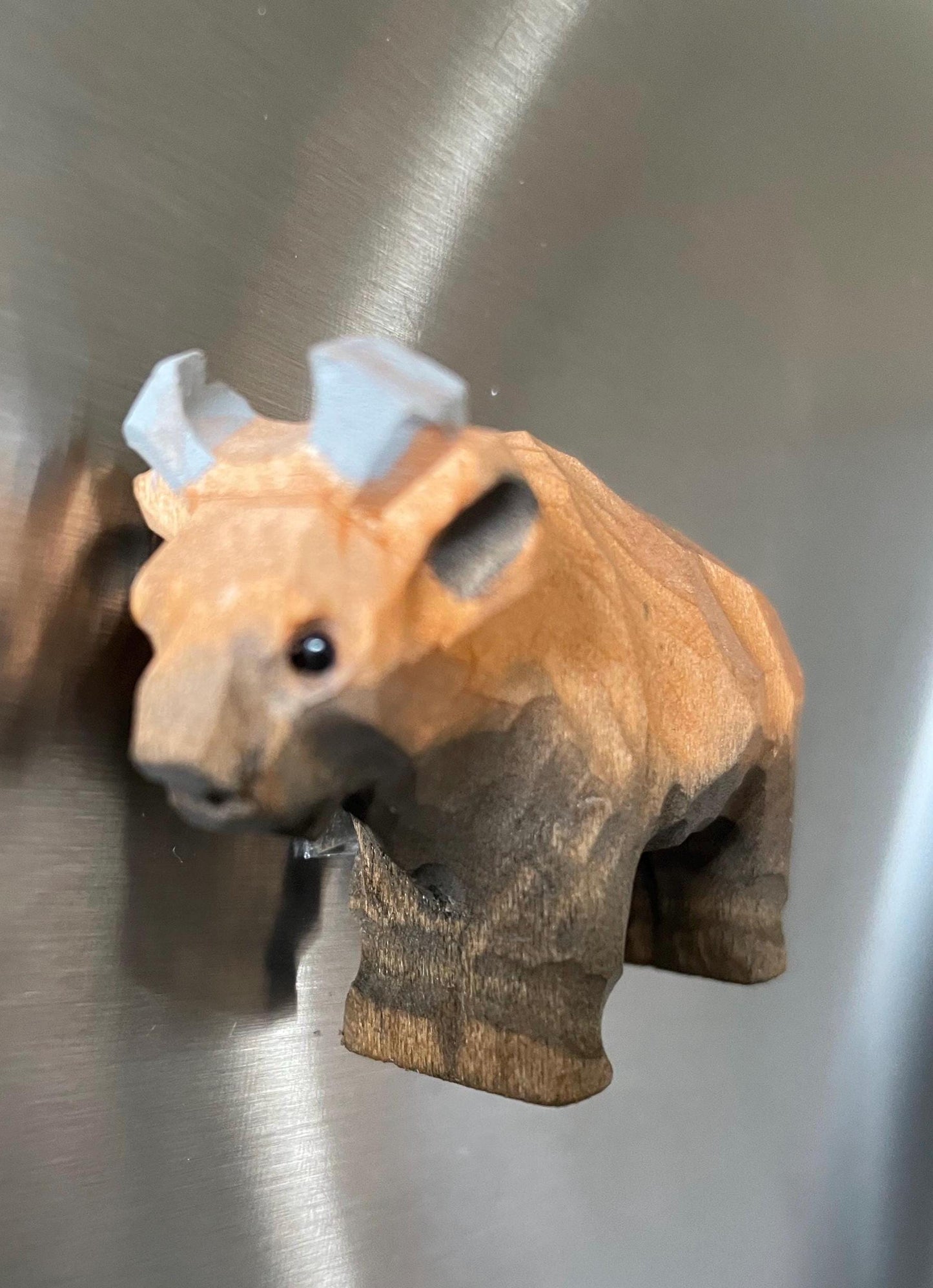 Hand-Carved Wooden Bison Buffalo Fridge Magnet – Rustic Animal Decor