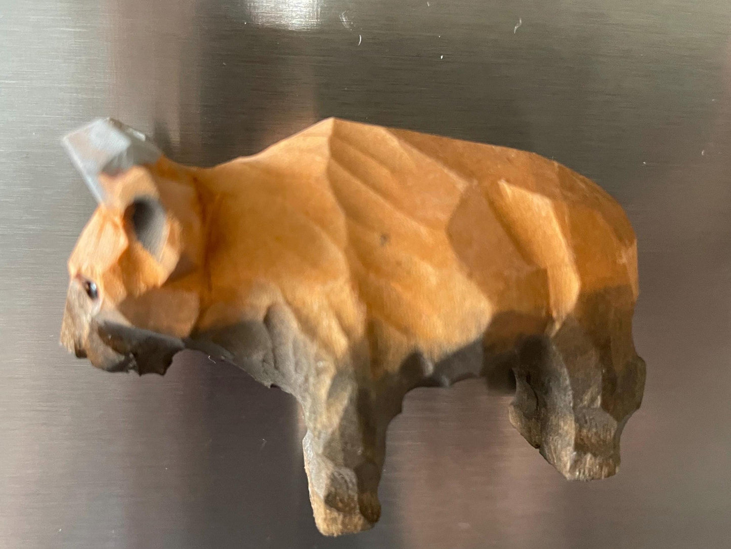 Hand-Carved Wooden Bison Buffalo Fridge Magnet – Rustic Animal Decor