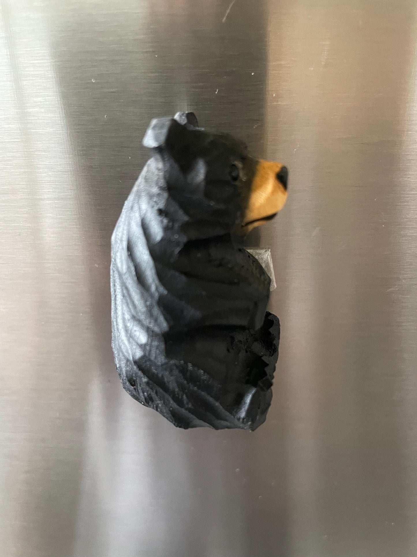 Handmade Carved Maple Wood Black Bear Fridge Magnet