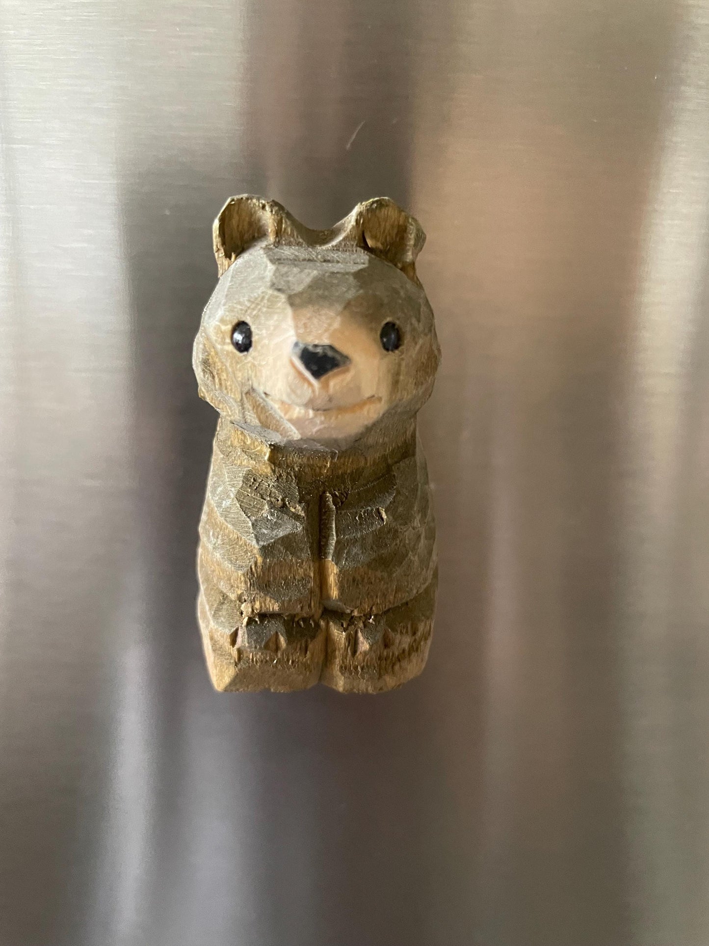 Handmade Carved Wood Brown Bear Fridge Magnet: Forest Animal Decor